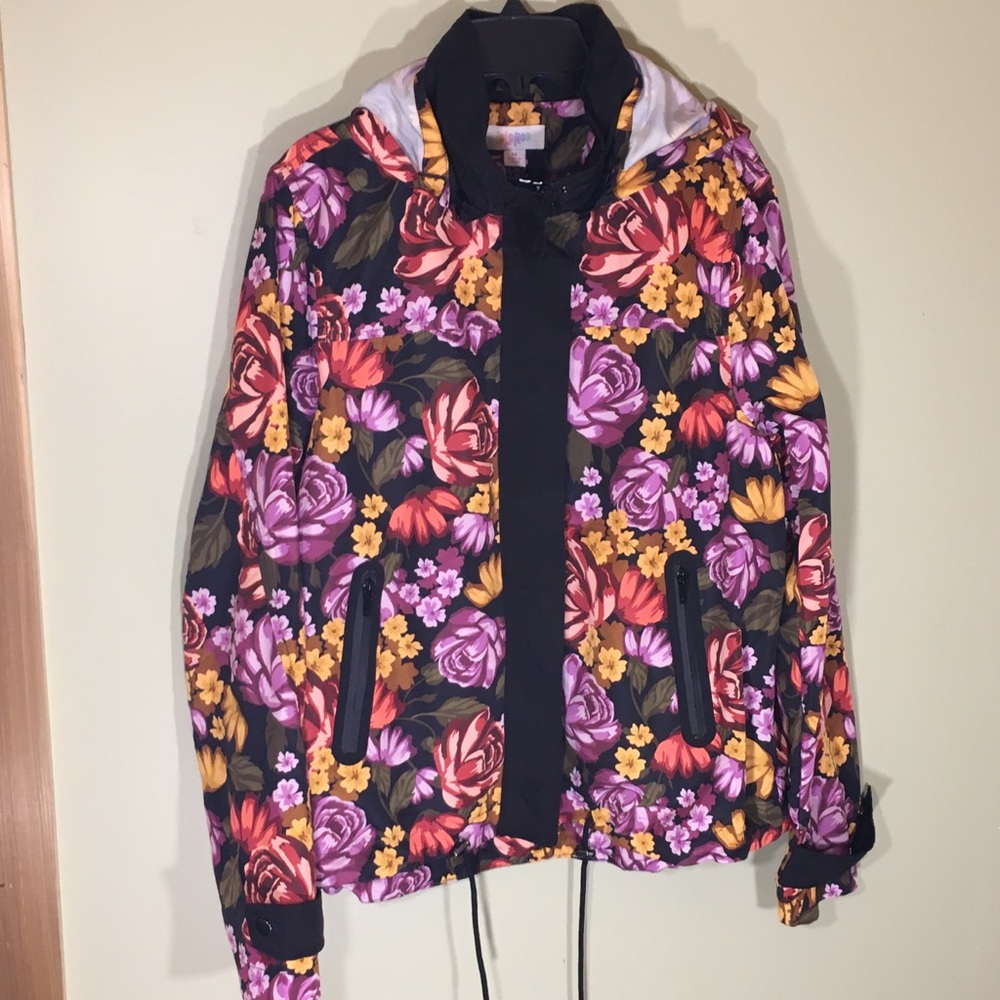 Black Floral Hooded Windbreaker Jacket Coat